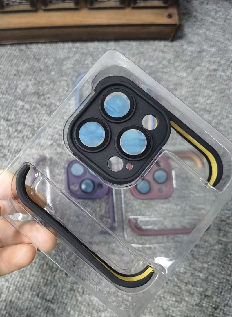 Techie Set Bare Corners Pad +Glass Lens Protector Shockproof Cover for iPhone 14 Pro – Black - Image 2