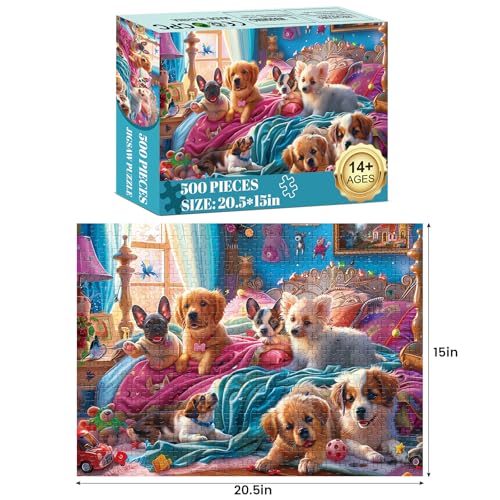 WSCXSC 500 Pieces Puzzle for Adults Puzzle Dog Room Jigsaw Puzzle 500 Pieces Recycled Cardboard Jigsaw Puzzles for Adults Family Challenging Game Home Decor Gift Toy for Teens Seniors 205 15 inch - Image 5