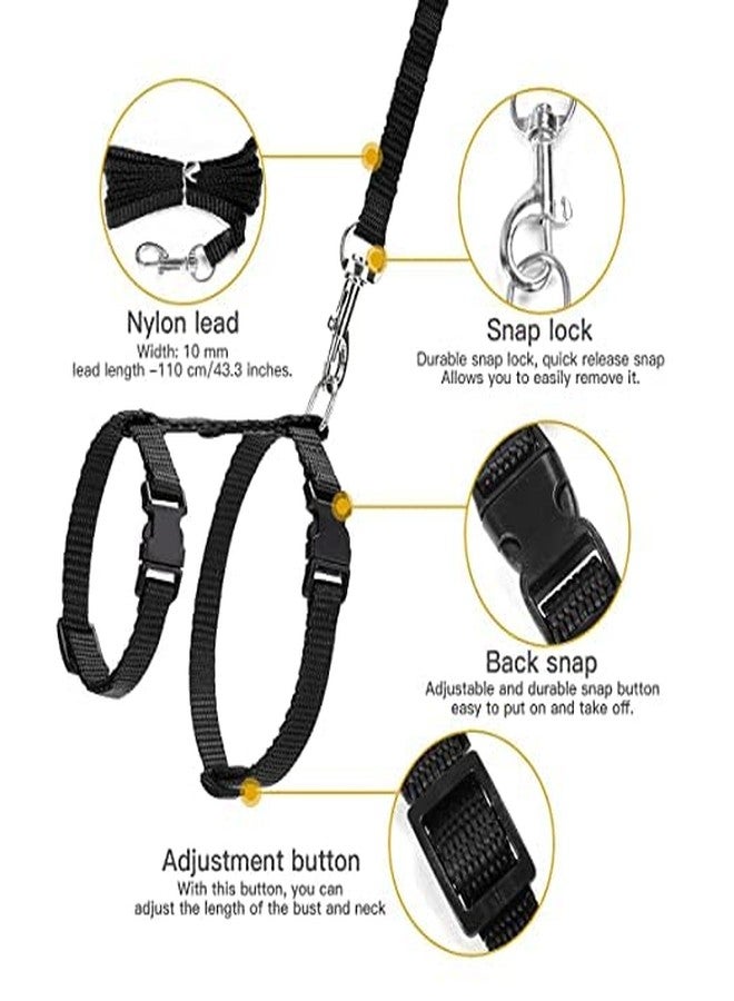 Pups&Pets Cat Nylon Strap Colllar with Adjustable Harness Leash Set for Rabbit Kitten and Small Pet - Black - Image 3