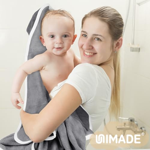 UNIMADE Hooded Towel for Newborn 2 Pack Soft Coral Fleece Baby Towels Ultra Absorbent Bath Cloths Bulk for Infants Toddlers Newborn Essential 30 x 30 inch Grey Blue - Image 3