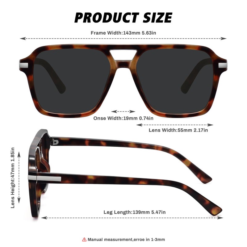 Fozono Retro Aviator Sunglasses for Women Men Trendy Classic Square 70s 80s 90s Vintage Shades Double Bridge Aviators FZN813 Tortoise/Gray Lens - Image 3
