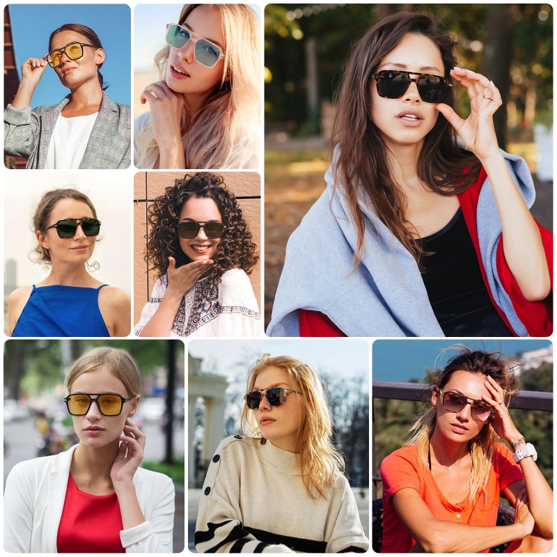Fozono Retro Aviator Sunglasses for Women Men Trendy Classic Square 70s 80s 90s Vintage Shades Double Bridge Aviators FZN813 Tortoise/Gray Lens - Image 2