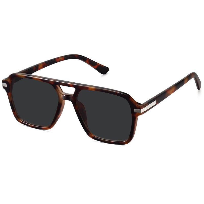 Fozono Retro Aviator Sunglasses for Women Men Trendy Classic Square 70s 80s 90s Vintage Shades Double Bridge Aviators FZN813 Tortoise/Gray Lens - Image 1
