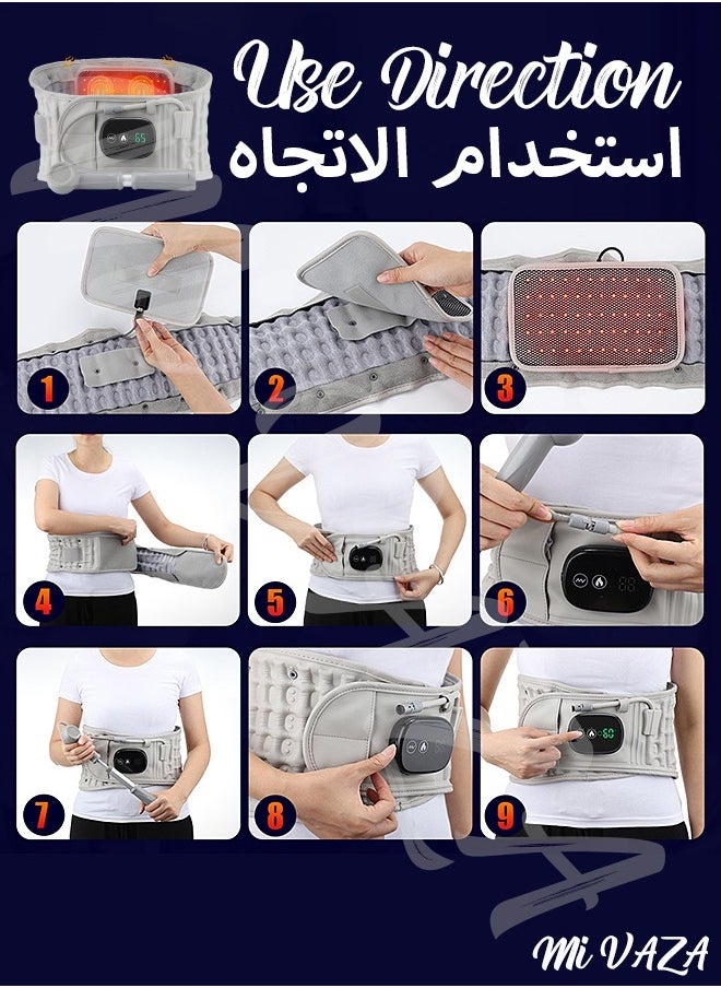 مي فازا - حزام تدليك الظهر الساخن القابل للنفخ مع الاهتزاز والجر والاسترخاء، ويخفف مشاكل الظهر، وتصلب العضلات، والألم، مثالي لآلام أسفل الظهر - Image 1