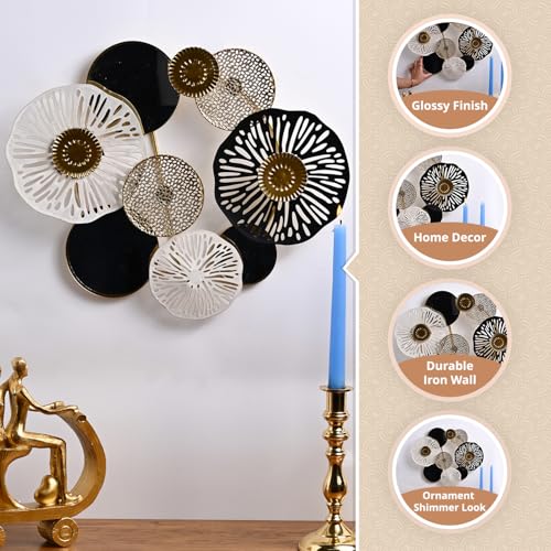 MARKET 99 Golden Color Wall Plaque Round Shape with Glossy Surface | Plane Design Decorative Wall Art for Home, Living Room, Office, Café & Restaurant | Modern Wall Hanging Decoration Piece - Image 2