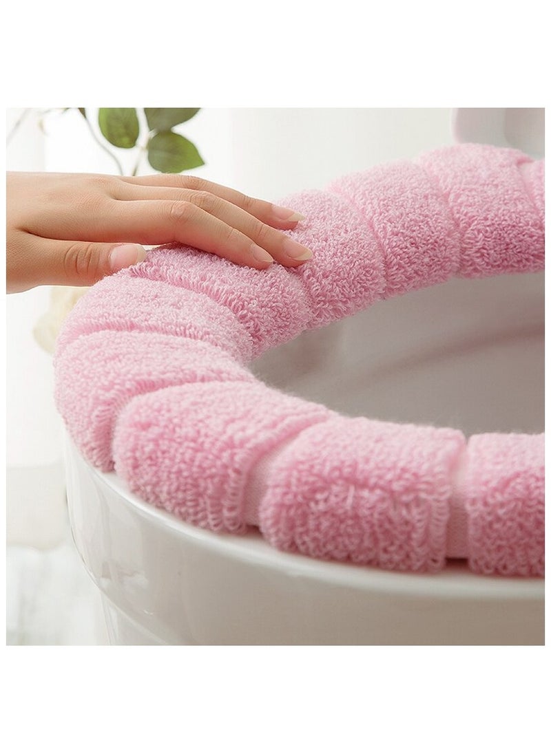 THE PACK Bathroom Soft Thicker Universal Warmer Stretchable Washable Cloth Toilet Seat Cover Pads (PINK)  - Image 2