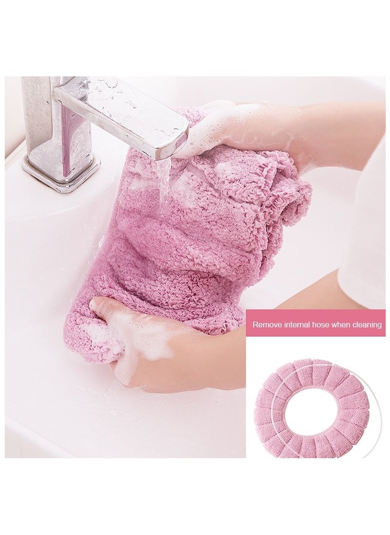THE PACK Bathroom Soft Thicker Universal Warmer Stretchable Washable Cloth Toilet Seat Cover Pads (PINK)  - Image 5
