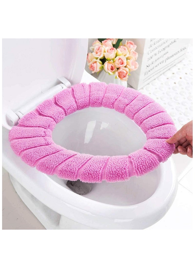 THE PACK Bathroom Soft Thicker Universal Warmer Stretchable Washable Cloth Toilet Seat Cover Pads (PINK)  - Image 1