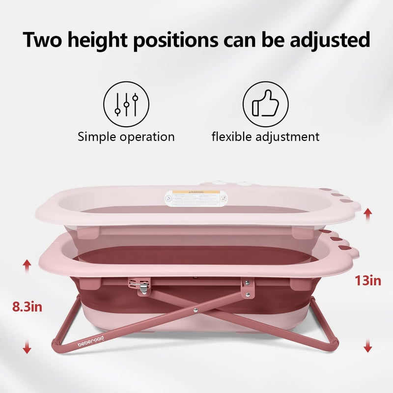 Beberoad Love Collapsible Baby Bathtub for Newborn to Toddler â€“ Portable & Adjustable Infant Tub with Non-Slip Design, Space-Saving Bathtub for Travel & Home Use (Pink) - Image 5