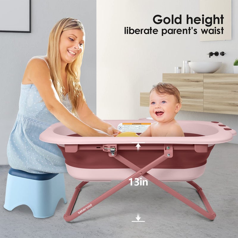 Beberoad Love Collapsible Baby Bathtub for Newborn to Toddler â€“ Portable & Adjustable Infant Tub with Non-Slip Design, Space-Saving Bathtub for Travel & Home Use (Pink) - Image 2
