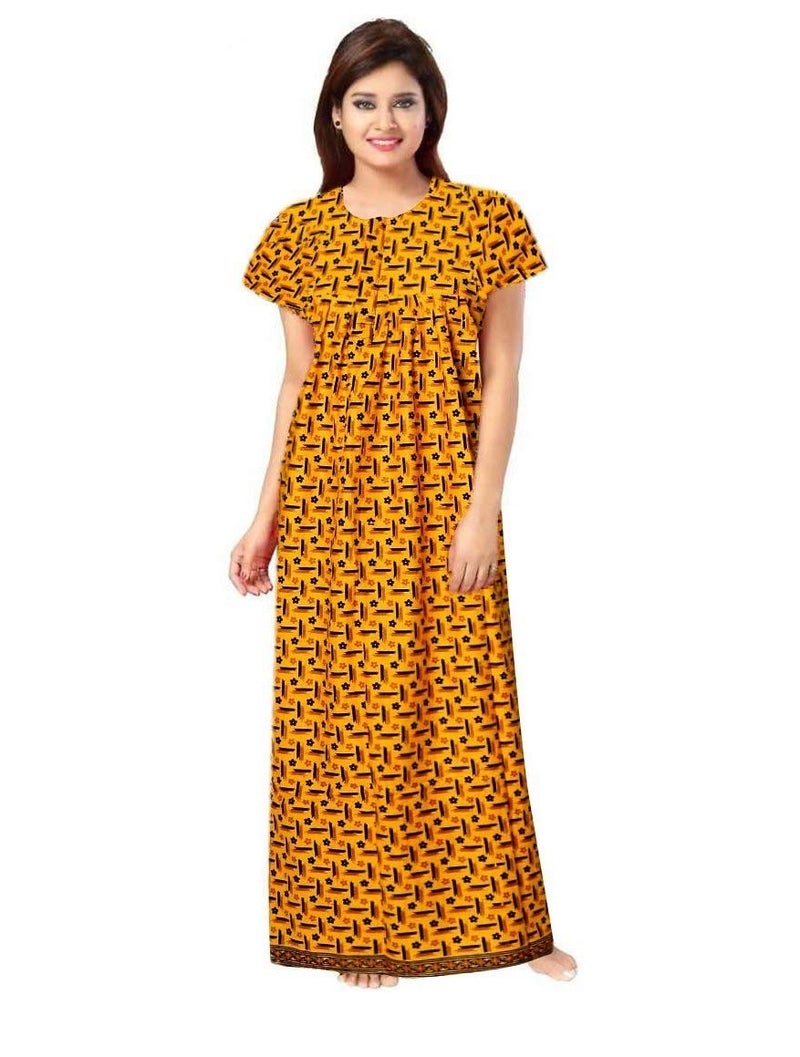 NEGLIGEE Women's Cotton Printed Maxi Nightgown Nighty for Women Ankle Length Night Dress - Pack of 2 (Free Size, 13 Yellow & White - Image 5