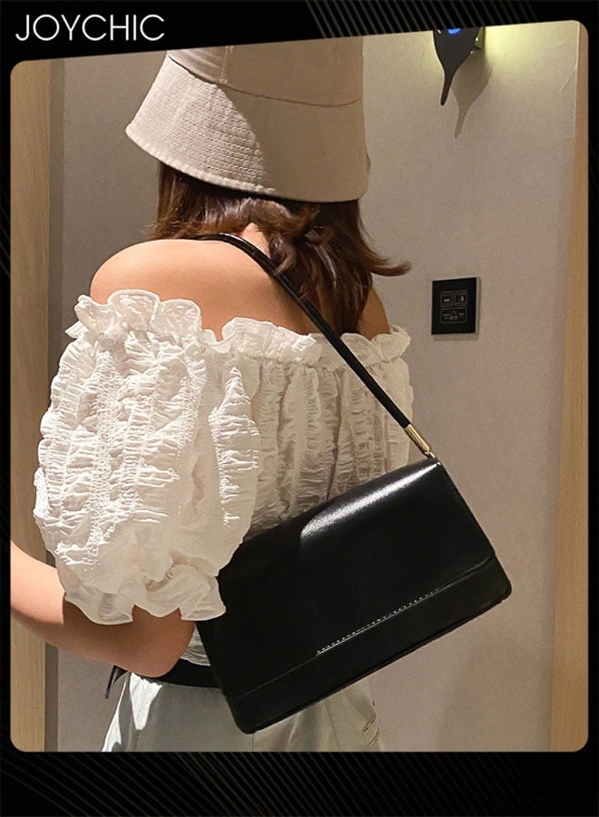 Joychic حقيبة نسائية عصرية بلون موحد متعددة الاستخدامات بحمالة كتف واحدة سعة كبيرة مصنوعة من مادة PU مقاومة للماء حقيبة كروس بودي للسيدات للحفلات والتسوق باللون الأسود - Image 1