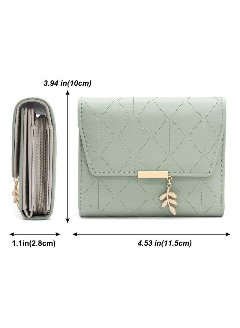 Women's Leather Wallet, PU Leather Coin Purse, Small Leather Wallet, Girls' Wallet Organizer, Women's Bifold Wallet with Zipper and 6 Card Slots in Green - Image 5