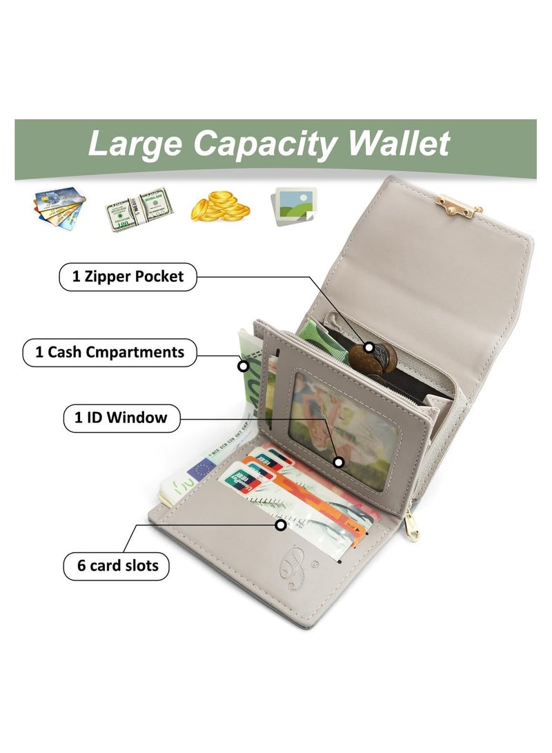 Women's Leather Wallet, PU Leather Coin Purse, Small Leather Wallet, Girls' Wallet Organizer, Women's Bifold Wallet with Zipper and 6 Card Slots in Green - Image 2