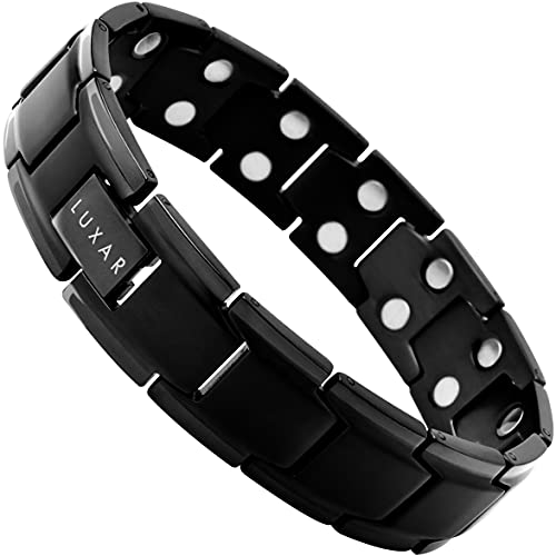 LUXAR Men's Titanium Magnetic Linked Bracelet | Double Magnet Strength with Powerful Rare-Earth Neodymium Magnets | Adjustable Length with Steel Resizing Tool (Brushed Black) - Image 1