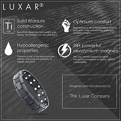 LUXAR Men's Titanium Magnetic Linked Bracelet | Double Magnet Strength with Powerful Rare-Earth Neodymium Magnets | Adjustable Length with Steel Resizing Tool (Brushed Black) - Image 3
