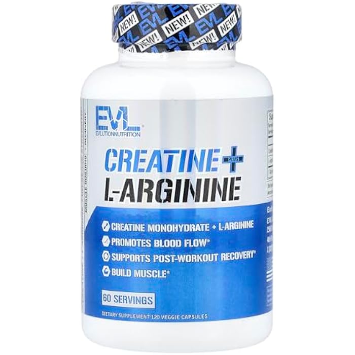 Evlution Nutrition Creatine + L-Arginine - Supports Blood Flow, Post-Workout Recovery & Lean Muscle Growth - 500mg Creatine Monohydrate & 500mg L-Arginine Per Serving -60 Servings -120 Veggie Capsules - Image 4