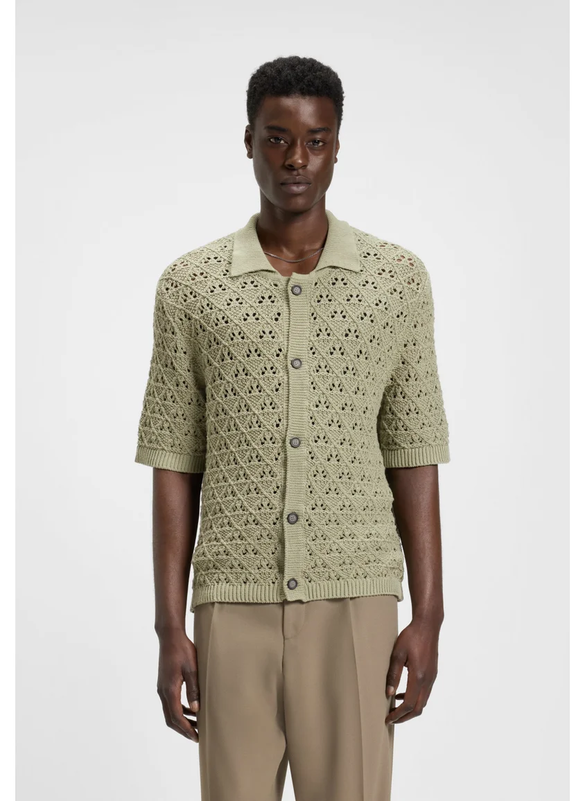 HUGO Open-structured shirt in a knitted cotton blend