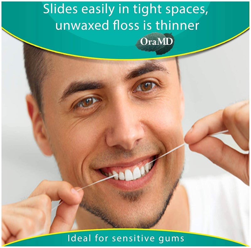 OraMD Oral Care Pure Unwaxed Dental Floss 54.6 Yards - PFOA-Free, Chemical Free, Shred Resistant - Unscented and Ultraclean Plaque Removal - Teeth and Gum Protection for Adults - Pack of 6 - Image 4