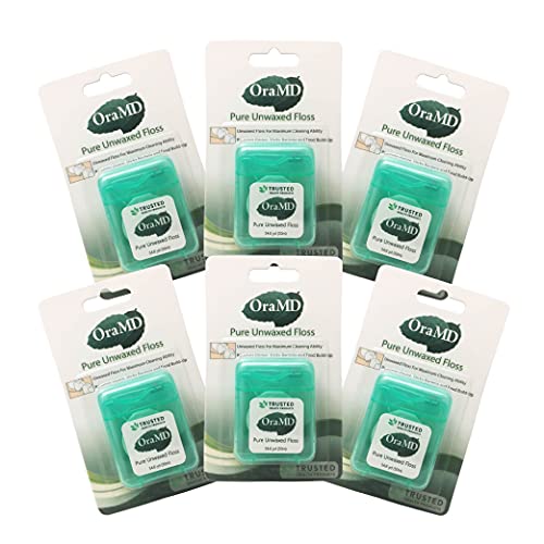 OraMD Oral Care Pure Unwaxed Dental Floss 54.6 Yards - PFOA-Free, Chemical Free, Shred Resistant - Unscented and Ultraclean Plaque Removal - Teeth and Gum Protection for Adults - Pack of 6 - Image 1
