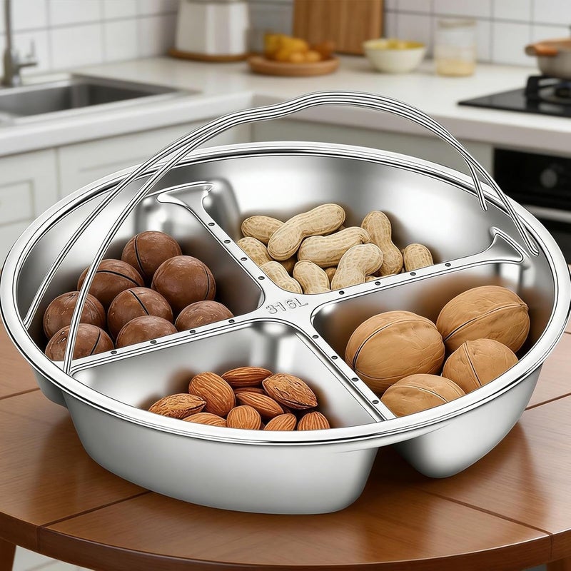 for Divided Snacks - Stainless Steel Fruit Tray with Handle | Fruit Divider - for Family Gatherings, Movie Nights, Picnics and Camping at Home or Apartment - Image 3
