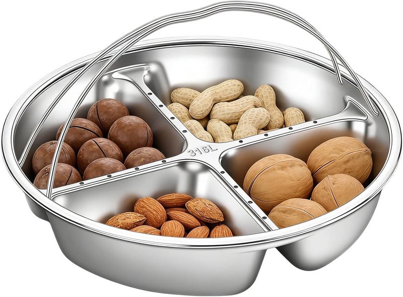for Divided Snacks - Stainless Steel Fruit Tray with Handle | Fruit Divider - for Family Gatherings, Movie Nights, Picnics and Camping at Home or Apartment - Image 1