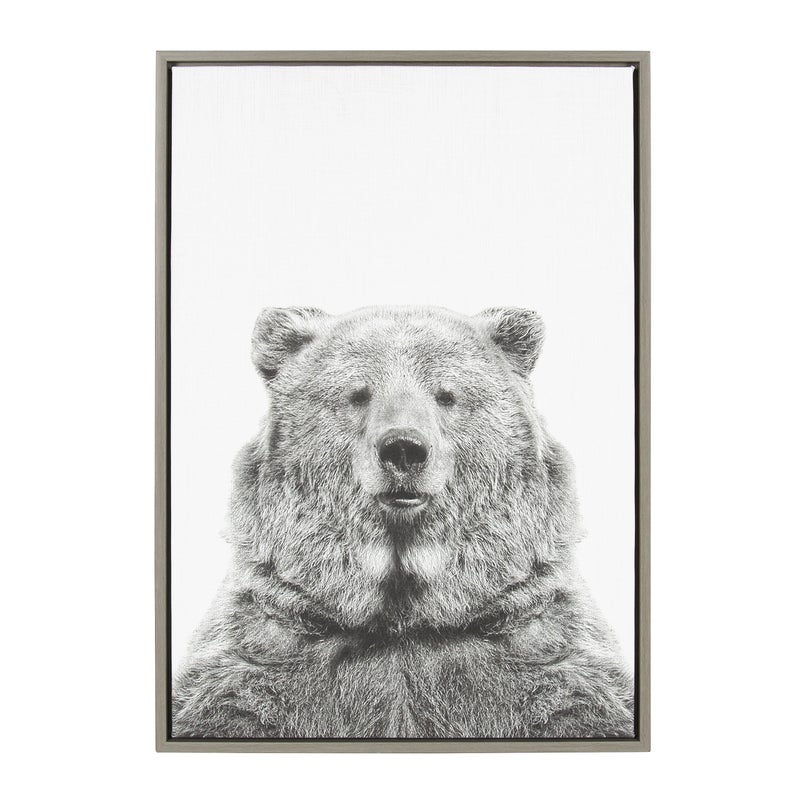 Kate and Laurel Kate and Laurel Sylvie Bear Animal Print Black and White Portrait Framed Canvas Wall Art by Simon Te Tai 23x33 Gray  - Image 1