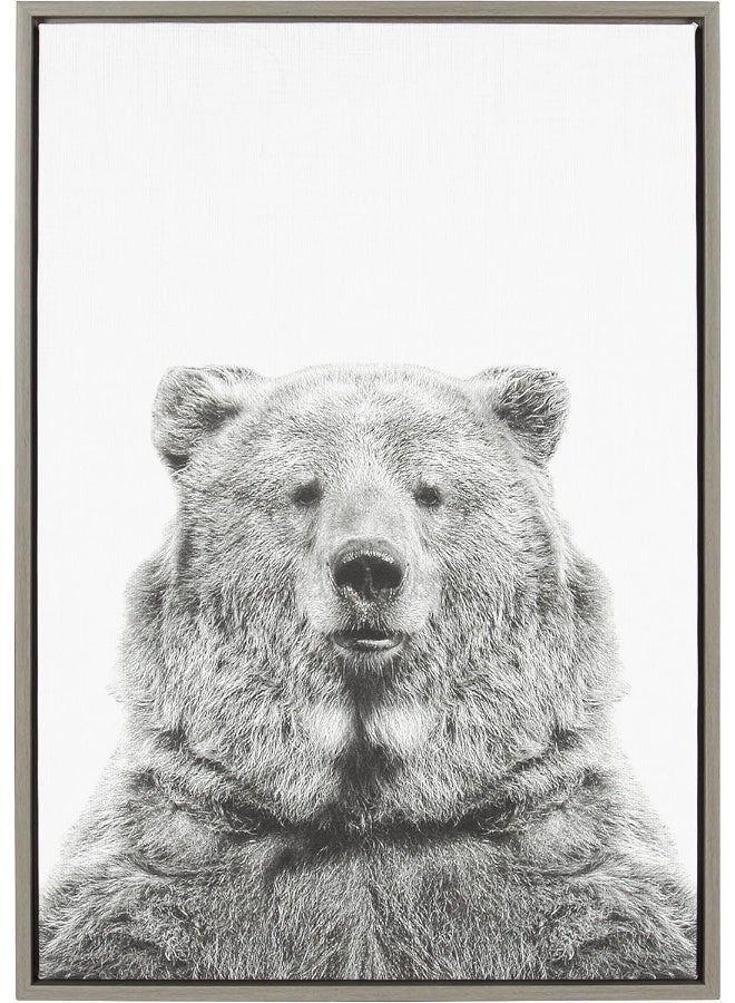 Kate and Laurel Kate and Laurel Sylvie Bear Animal Print Black and White Portrait Framed Canvas Wall Art by Simon Te Tai 23x33 Gray  - Image 2