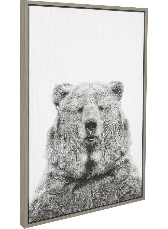 Kate and Laurel Kate and Laurel Sylvie Bear Animal Print Black and White Portrait Framed Canvas Wall Art by Simon Te Tai 23x33 Gray  - Image 3