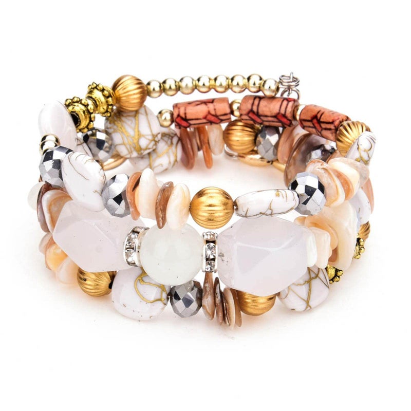 Kicomvi Boho Multilayer Irregular Agate Beads Charm Bracelets Handmade Multi-color Cryston Stone Turquoise Wrap Bracelets for Women Yoga Jewelry (white) - Image 1