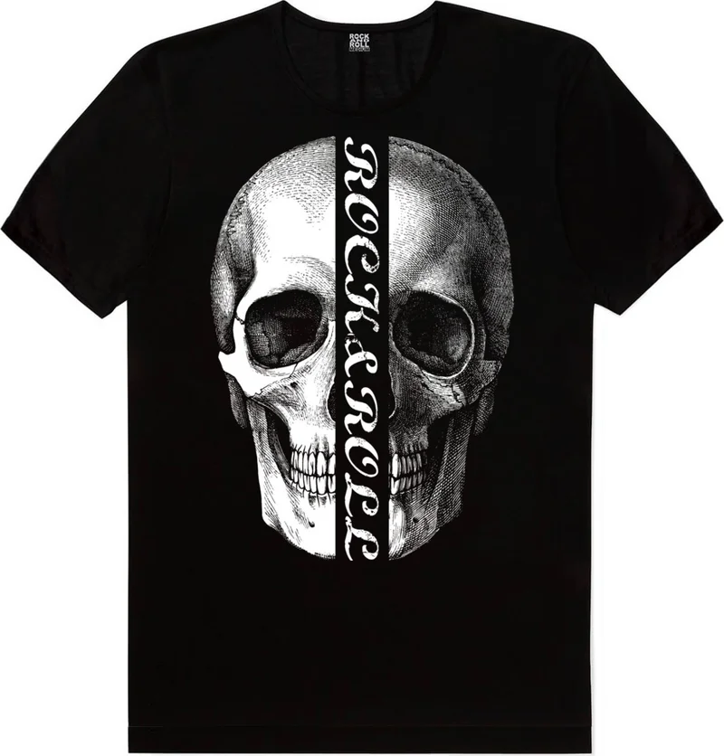 روك اند رول Half Skull Black Short Sleeve Men's T-Shirt