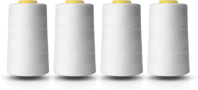 Realm Overlocking Sewing Machine Polyester Thread x Four 5000 Yards Cones White Black Natural Navy Red (White) - Image 1