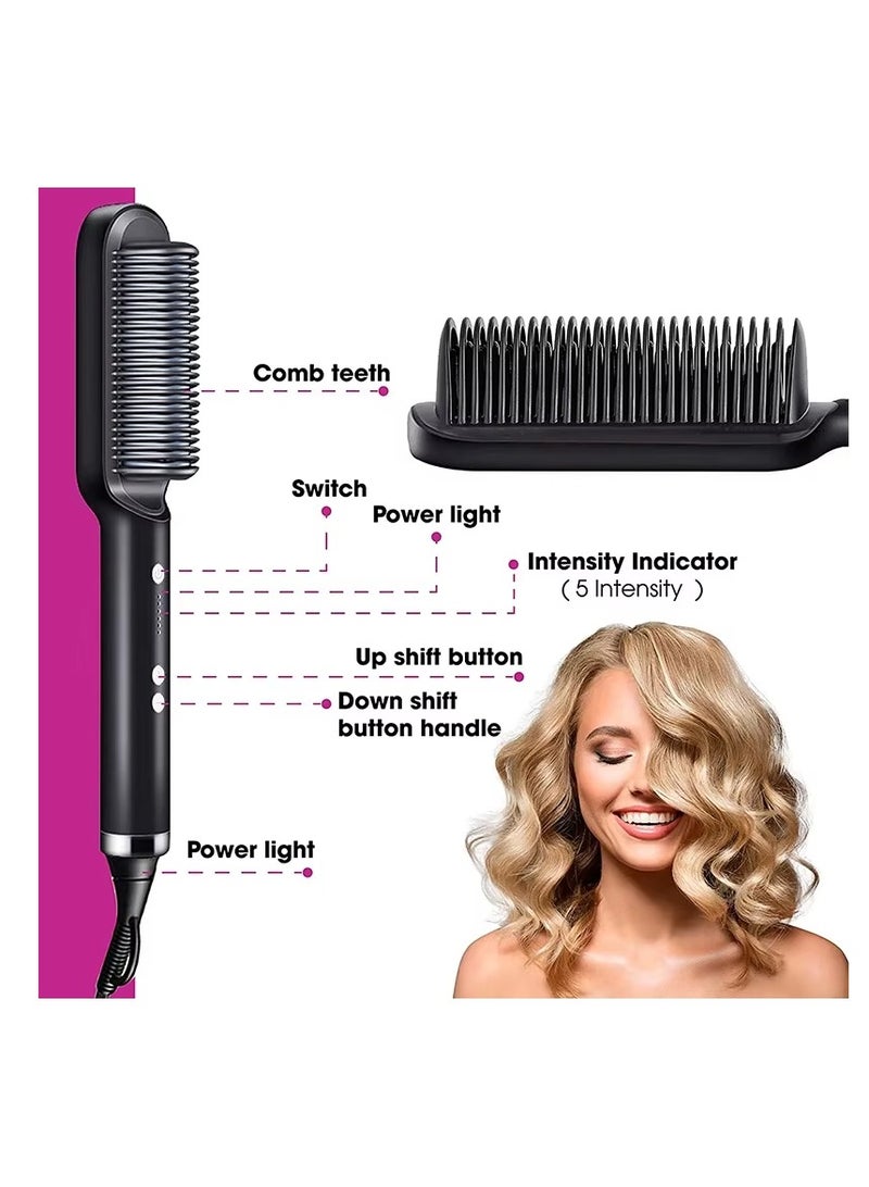 Shopizain 3-in-1 Hair Straightener Brush with Built-in Comb, Heated Ionic Styling Tool for Straightening and Smoothing, Black Color - Image 5