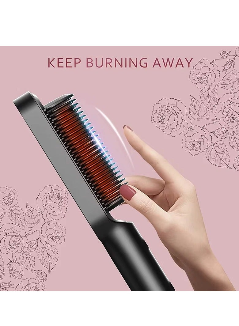 Shopizain 3-in-1 Hair Straightener Brush with Built-in Comb, Heated Ionic Styling Tool for Straightening and Smoothing, Black Color - Image 2