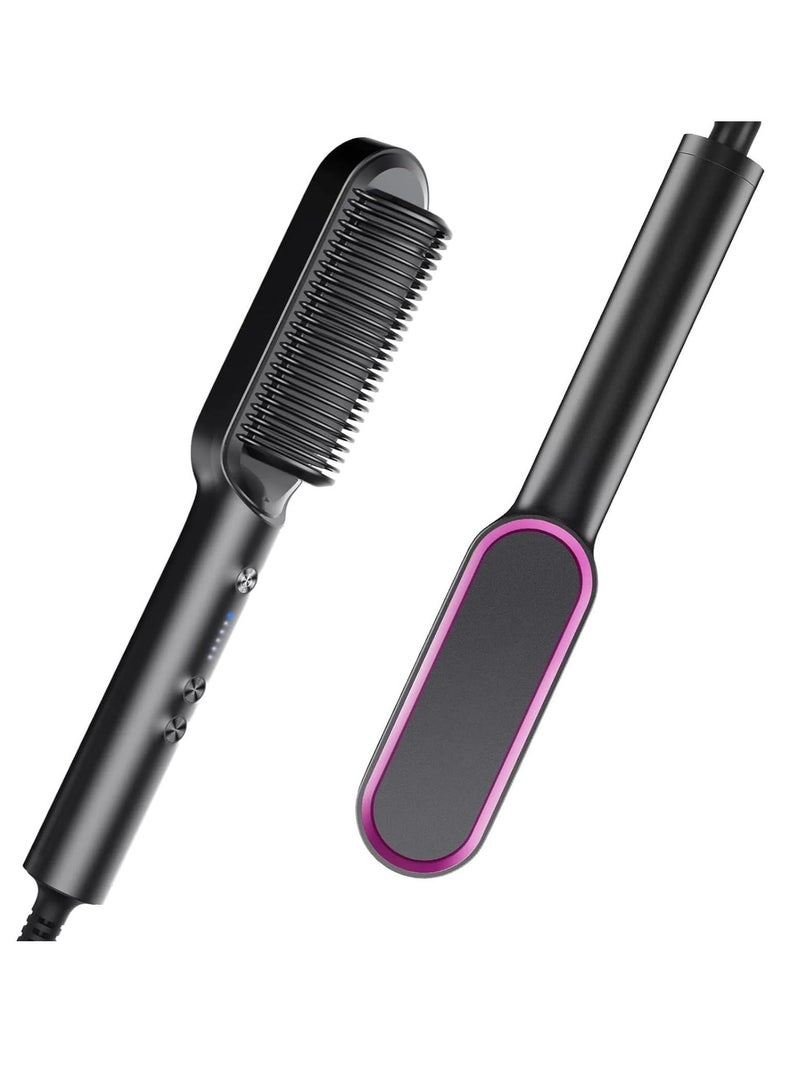 Shopizain 3-in-1 Hair Straightener Brush with Built-in Comb, Heated Ionic Styling Tool for Straightening and Smoothing, Black Color - Image 1
