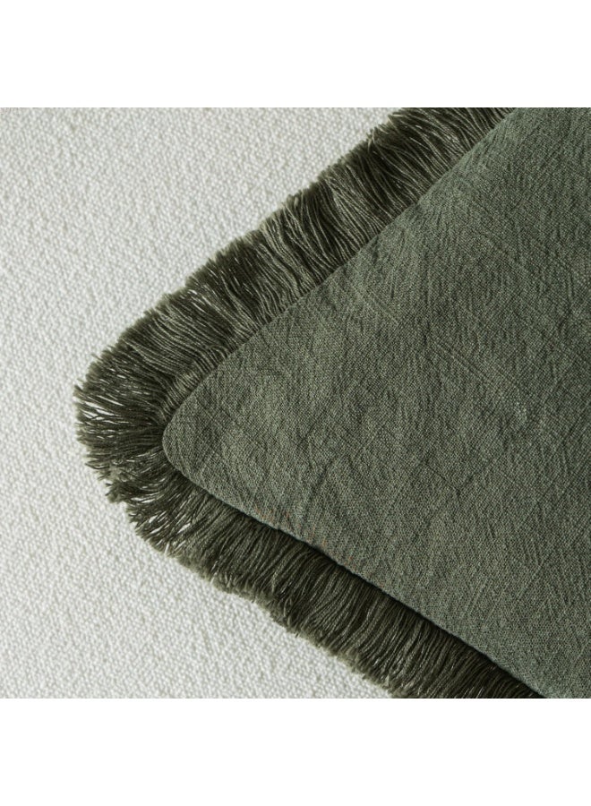 2 Packs Decorative Linen Fringe Throw Pillow Covers 45x45CM Cozy Boho Farmhouse Cushion Cover with Tassels Soft Accent Pillowcase for Couch Chair Sofa Bed Living Room Home Decor,18x18Inch Green - Image 3