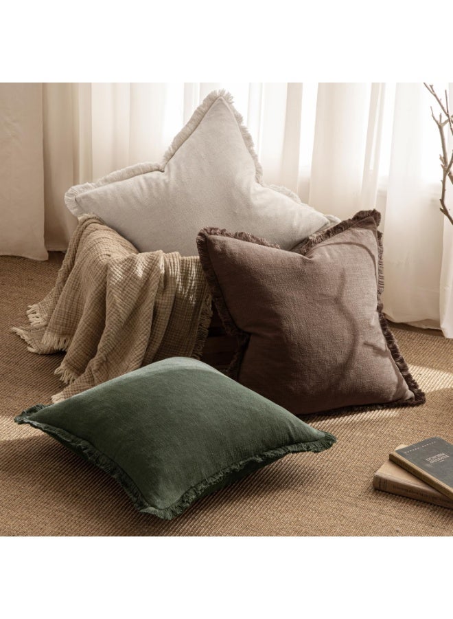 2 Packs Decorative Linen Fringe Throw Pillow Covers 45x45CM Cozy Boho Farmhouse Cushion Cover with Tassels Soft Accent Pillowcase for Couch Chair Sofa Bed Living Room Home Decor,18x18Inch Green - Image 4