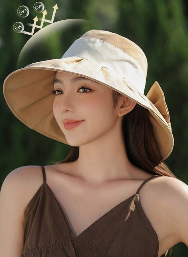 DUNISO Women's Foldable Sun Hat Big Bowknot Summer Wide Brim Roll Up Beach Cap Summer Solid Travel Beach Bucket Hats UV Protection UPF50+ for Vacation Outdoor Activities  - Image 1