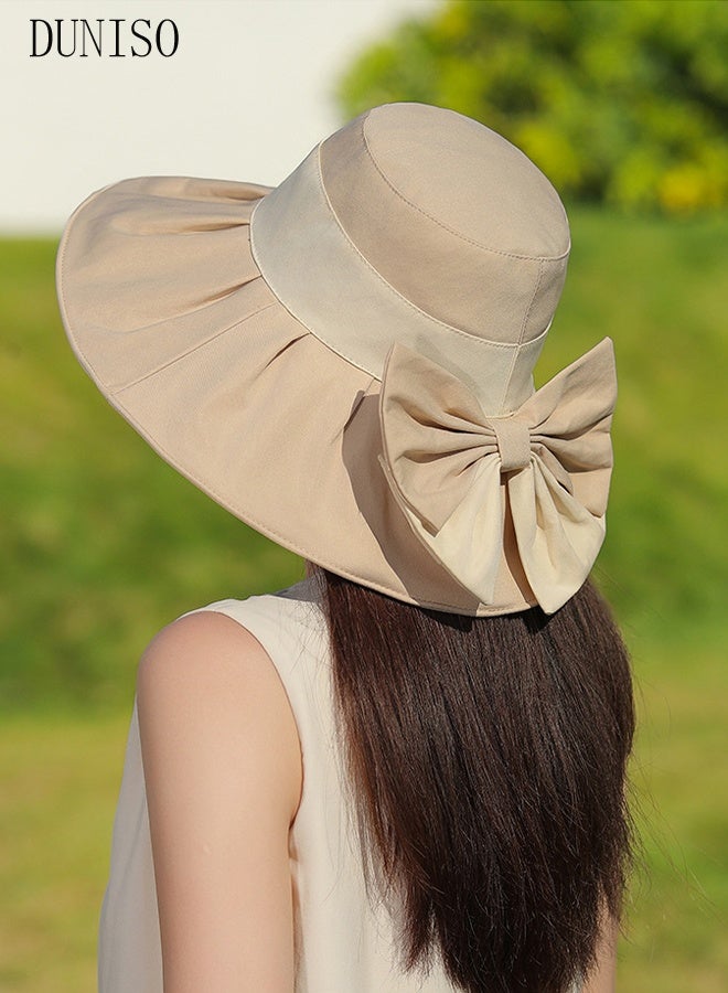 DUNISO Women's Foldable Sun Hat Big Bowknot Summer Wide Brim Roll Up Beach Cap Summer Solid Travel Beach Bucket Hats UV Protection UPF50+ for Vacation Outdoor Activities  - Image 5