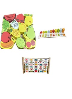 Kinder Creative Kinder Creative 3D Fruits Stacking Puzzle,Peg Number Ring Counting Set,Alphabet Abacus Learning Toy, Educational Puzzle and Toys for Kids Pack of 3  - Image 1