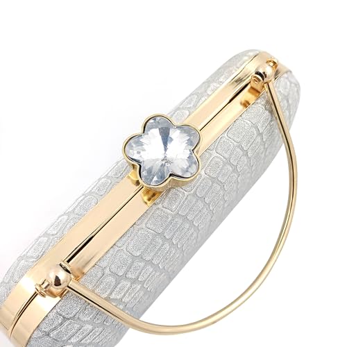 Zaib Bridal Partyware Clutch for Women – Elegant Satin Evening Purse, Wedding & Bridesmaid Clutch Bag, Formal Party Handbag, Cocktail Purse with Detachable Chain Strap for Weddings (Silver- 57No) - Image 5