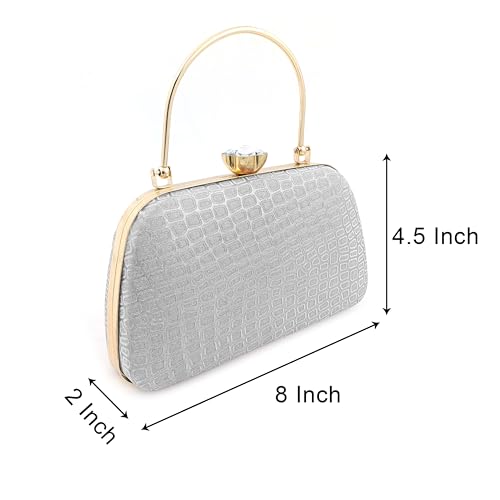 Zaib Bridal Partyware Clutch for Women – Elegant Satin Evening Purse, Wedding & Bridesmaid Clutch Bag, Formal Party Handbag, Cocktail Purse with Detachable Chain Strap for Weddings (Silver- 57No) - Image 3