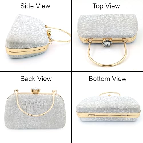 Zaib Bridal Partyware Clutch for Women – Elegant Satin Evening Purse, Wedding & Bridesmaid Clutch Bag, Formal Party Handbag, Cocktail Purse with Detachable Chain Strap for Weddings (Silver- 57No) - Image 4