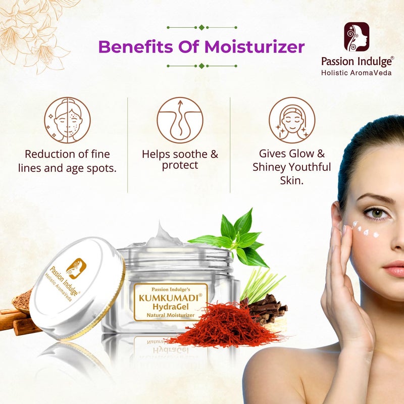 Passion Indulge Kumkumadi Hydragel Moisturizer For Face with SPF 15 â€“Saffron, Vetiver essential Oil & 16 Natural Herbs For Hydrating, Anti-Aging, Radiance-Enhancing | All Skin Typesâ€“50g - Image 3