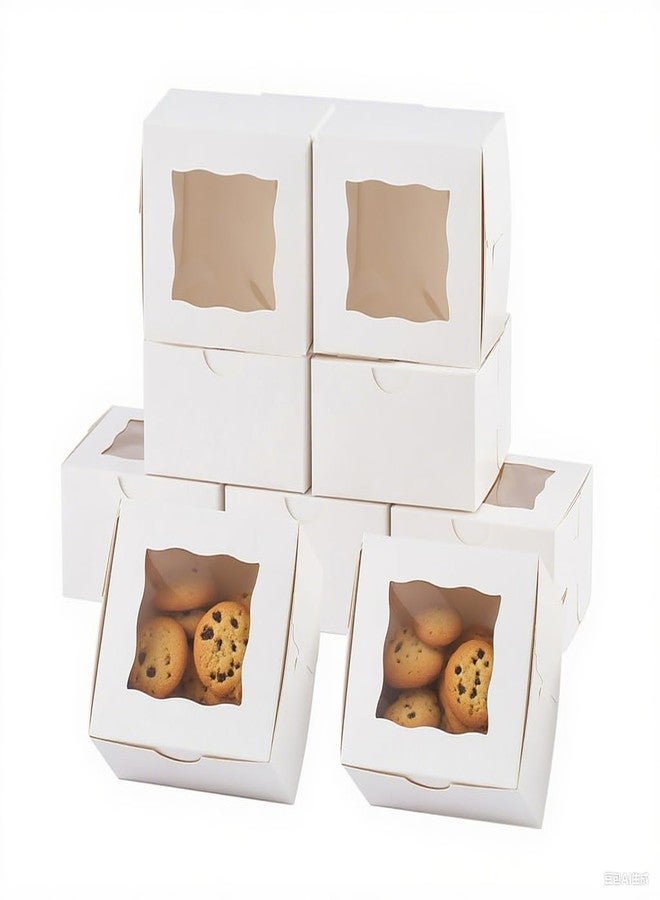 Packpal 100Pack 4x4x2.5 Cookie Boxes with Window, White Bakery Boxes for Treats, Gift Packaging For Valentines Day, and Party Favors, Candies, and Small Desserts, Sturdy & Easy Assembly - Image 1