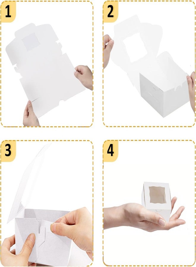 Packpal 100Pack 4x4x2.5 Cookie Boxes with Window, White Bakery Boxes for Treats, Gift Packaging For Valentines Day, and Party Favors, Candies, and Small Desserts, Sturdy & Easy Assembly - Image 3