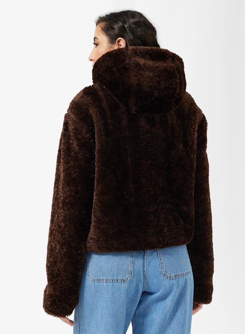 جينجر جاكيت فرو صناعي بغطاء رأس - Image 2