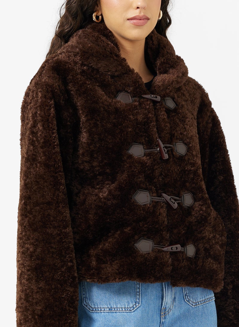 جينجر جاكيت فرو صناعي بغطاء رأس - Image 3