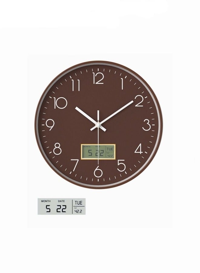 MIXDE 12Inch Quartz Wall Clock Decorative Modern Mute Wall Clock Date Display,Brown - Image 1