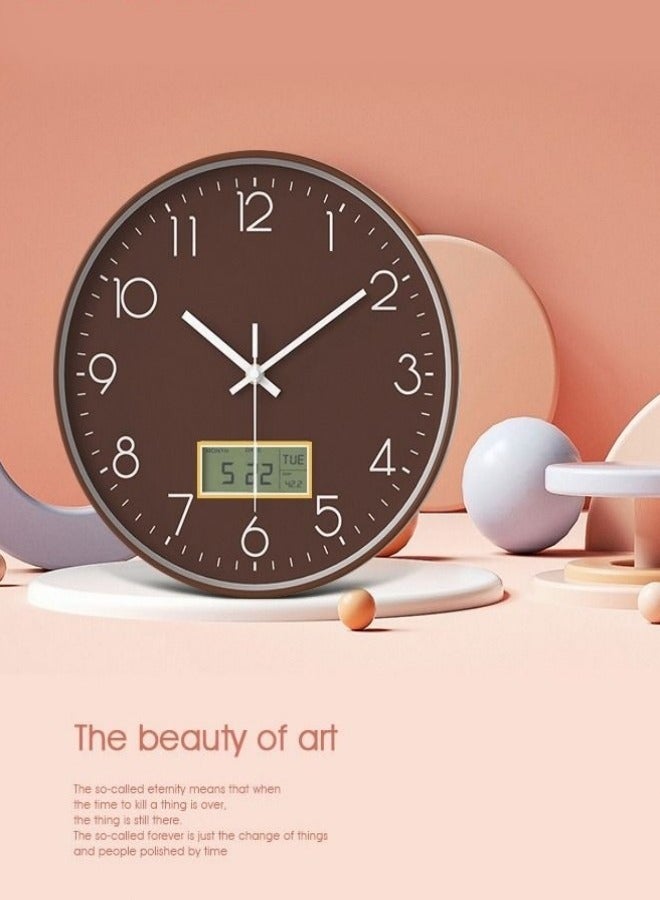 MIXDE 12Inch Quartz Wall Clock Decorative Modern Mute Wall Clock Date Display,Brown - Image 2